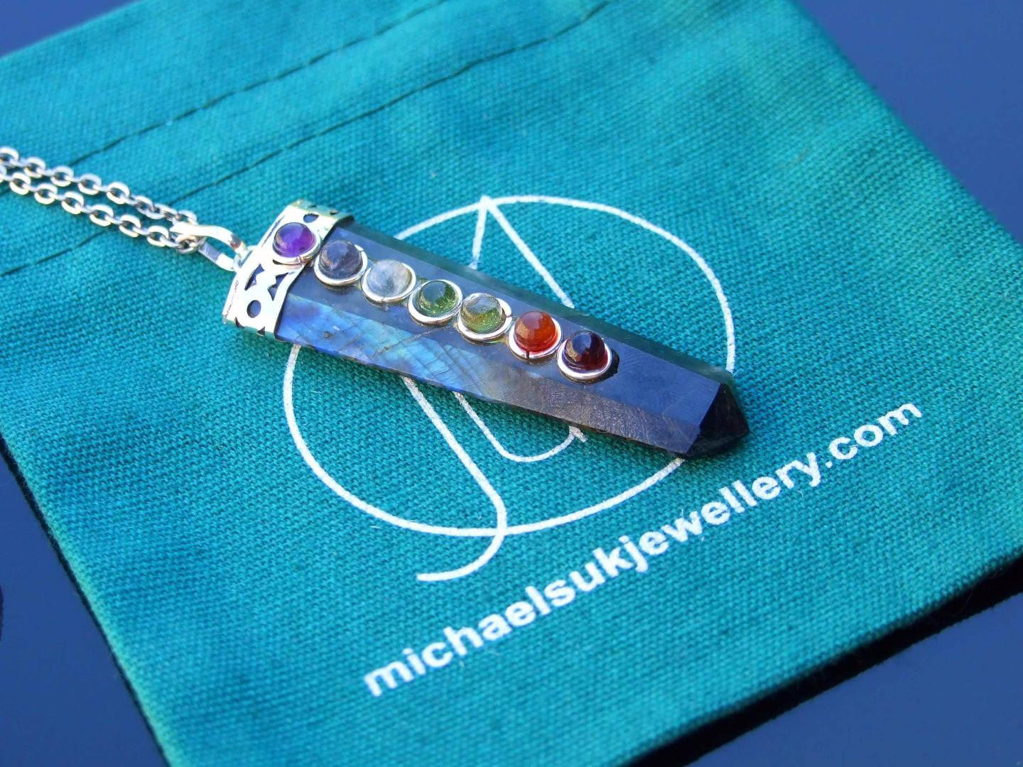 Labradorite 7 Chakra Natural Gemstone Pendant Necklace 50cm Michael's UK Jewellery