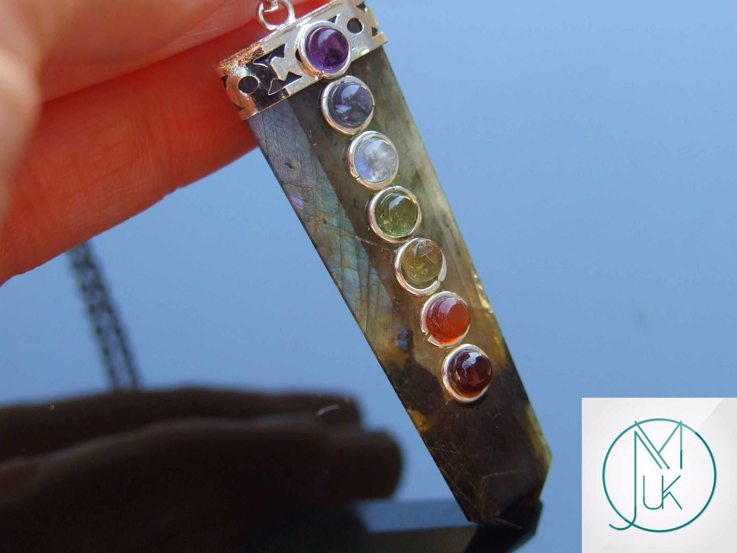Labradorite 7 Chakra Natural Gemstone Pendant Necklace 50cm Michael's UK Jewellery