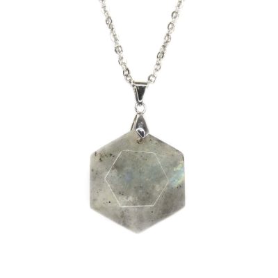 Gemstone Necklace Labradorite Hexagon Pendant Natural beads mouse