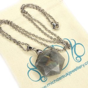 Labradorite Hexagon Pendant Natural Gemstone Necklace Michael's UK Jewellery