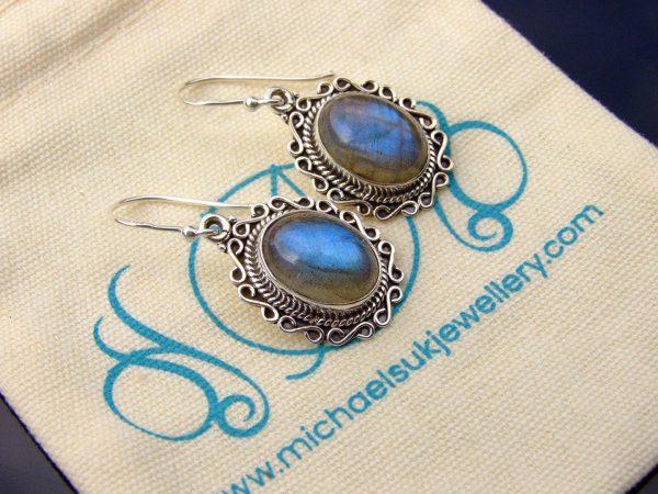 Labradorite Oval Natural Gemstone 925 Sterling Silver Earrings Michael's UK Jewellery