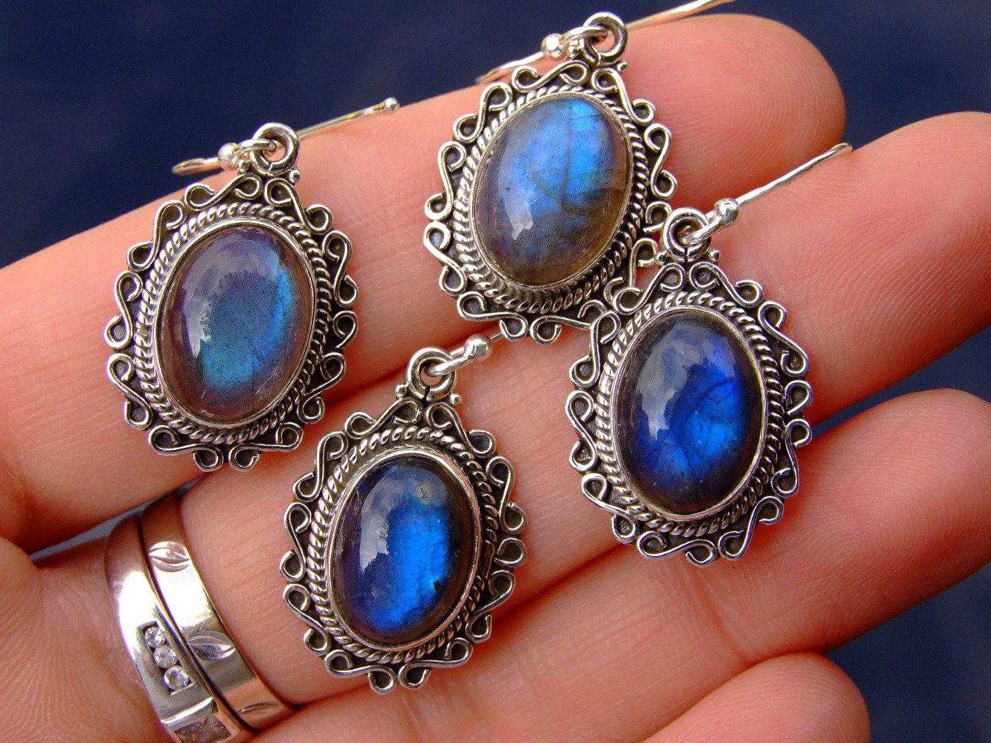 Labradorite Oval Natural Gemstone 925 Sterling Silver Earrings Michael's UK Jewellery