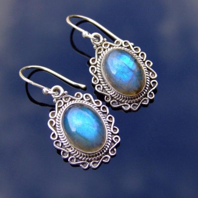Labradorite Oval Natural Gemstone 925 Sterling Silver Earrings Michael's UK Jewellery