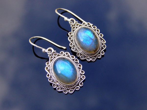 Labradorite Oval Natural Gemstone 925 Sterling Silver Earrings Michael's UK Jewellery