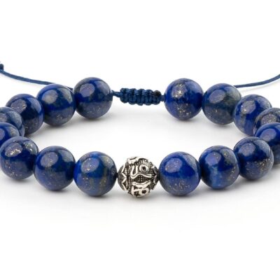 Lapis Lazuli 10mm Om Sterling Silver A Grade Natural Gemstone Bracelet 6-9'' Macrame Michael's UK Jewellery