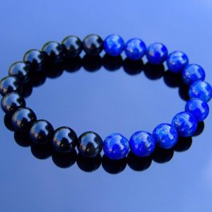 Lapis Lazuli Black Obsidian Natural Gemstone Bracelet 6-9'' Elasticated Michael's UK Jewellery