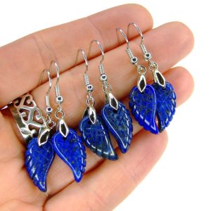 Lapis Lazuli Earrings Angel Wing Shape Natural Gemstone with Pouch Michael's UK Jewellery