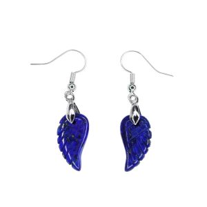 Lapis Lazuli Earrings Angel Wing Shape Natural Gemstone with Pouch Michael's UK Jewellery