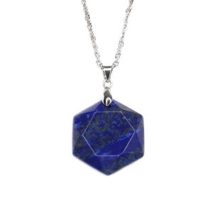 Gemstone Necklace Lapis Lazuli Hexagon Pendant Natural beads mouse