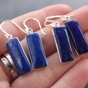 Lapis Lazuli Natural Gemstone Flat 925 Sterling Silver Earrings Michael's UK Jewellery
