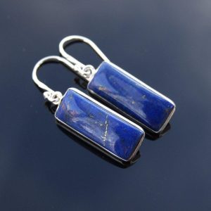 Lapis Lazuli Natural Gemstone Flat 925 Sterling Silver Earrings Michael's UK Jewellery