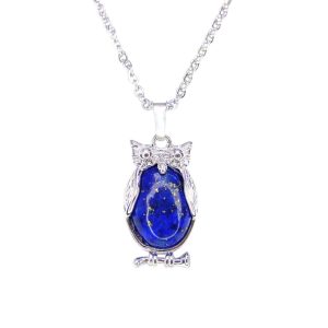 Lapis Lazuli Necklace Owl Pendant Natural Gemstone With Pouch Michael's UK Jewellery