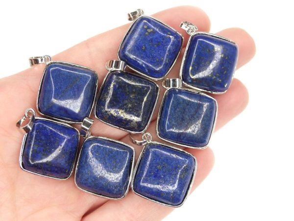 Lapis Lazuli Necklace Square Shape Pendant Natural Gemstone with Pouch Michael's UK Jewellery
