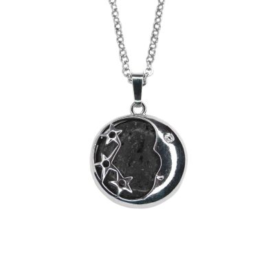 Lava Necklace Moon Shape Pendant Natural Gemstone With Pouch Michael's UK Jewellery