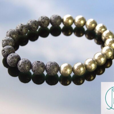 Lava/Pyrite Natural Gemstone Bracelet 6-9'' Elasticated Michael's UK Jewellery