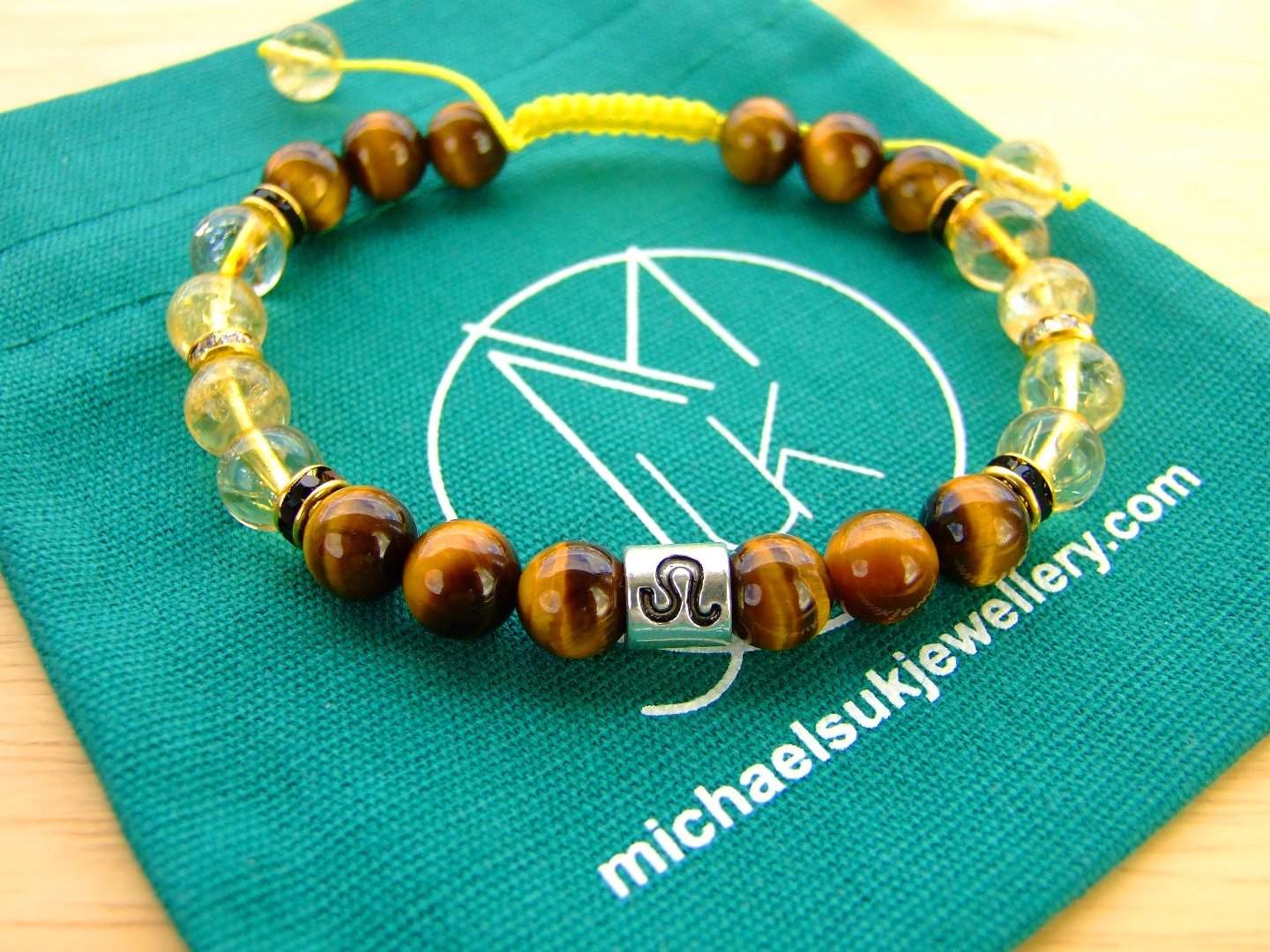 Leo Citrine Tigers Eye Birthstone Bracelet 6-9'' Macrame Michael's UK Jewellery