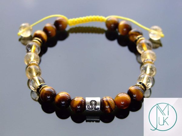 Leo Citrine Tigers Eye Birthstone Bracelet 6-9'' Macrame Michael's UK Jewellery