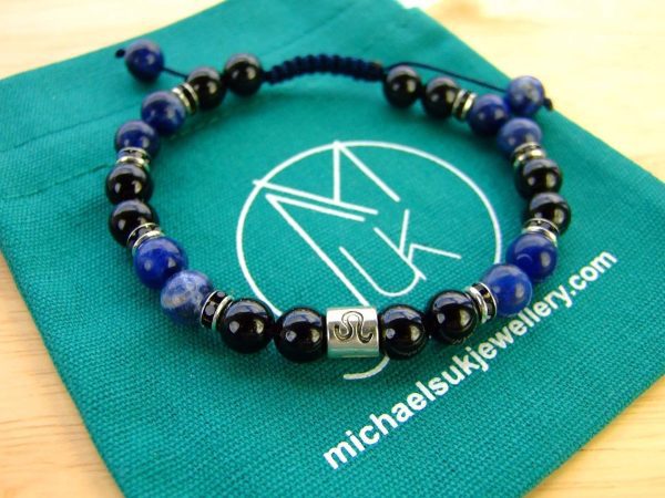 Leo Tourmaline Sodalite Birthstone Bracelet 6-9'' Macrame Michael's UK Jewellery