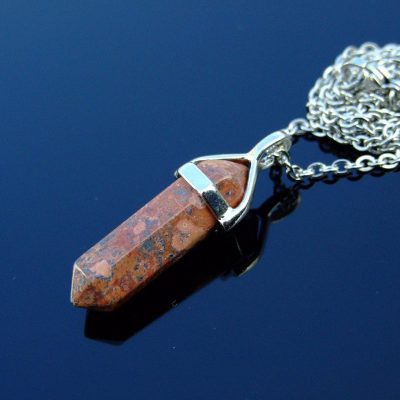 Gemstone Necklace Leopard Skin Jasper Natural Point Pendant beads mouse