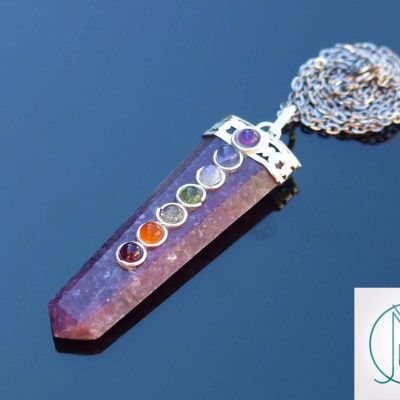 Lepidolite 7 Chakra Natural Gemstone Pendant Necklace 50cm Michael's UK Jewellery