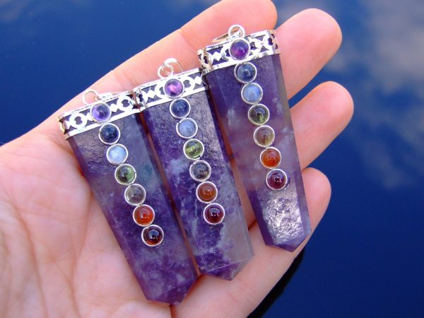 Lepidolite 7 Chakra Natural Gemstone Pendant Necklace 50cm Michael's UK Jewellery