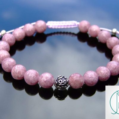 Lepidolite Om Sterling Silver Natural Gemstone Bracelet 6-9'' Macrame Michael's UK Jewellery
