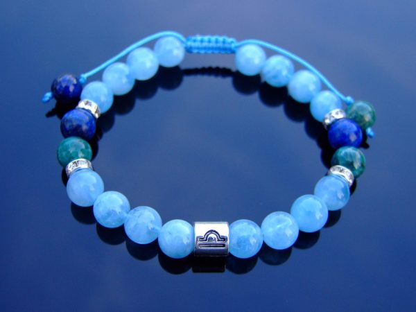 Libra Aquamarine Apatite Blue Fluorite Birthstone Bracelet 6-9'' Macrame Michael's UK Jewellery