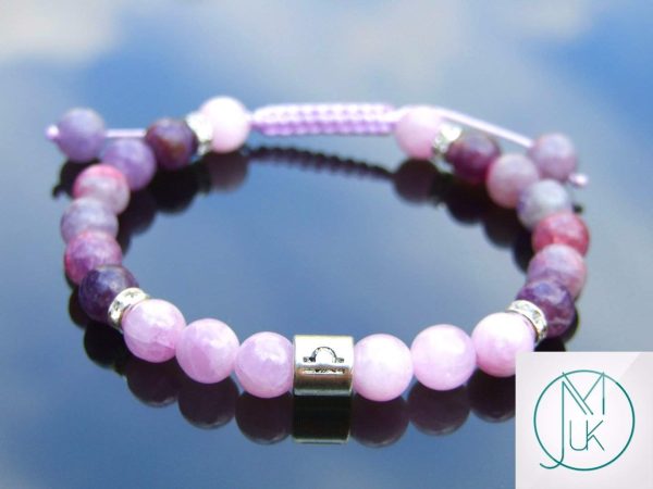 Libra Kunzite Tourmaline Birthstone Bracelet 6-9'' Macrame Michael's UK Jewellery