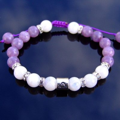 Libra Moonstone Lepidolite Birthstone Bracelet 6-9'' Macrame Michael's UK Jewellery