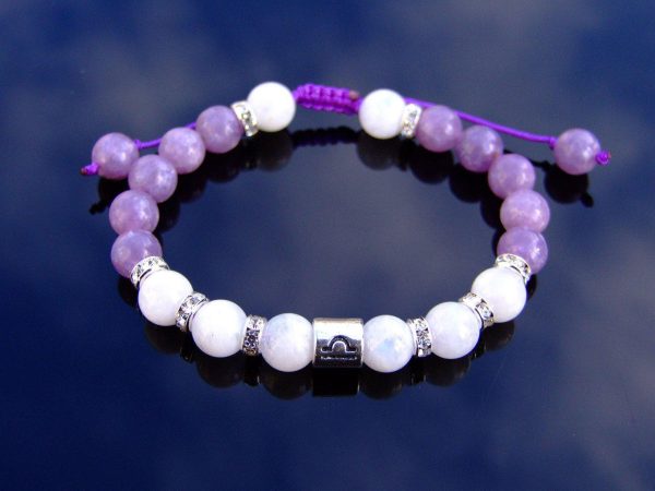 Libra Moonstone Lepidolite Birthstone Bracelet 6-9'' Macrame Michael's UK Jewellery