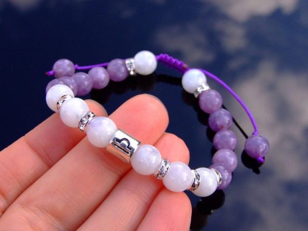 Libra Moonstone Lepidolite Birthstone Bracelet 6-9'' Macrame Michael's UK Jewellery