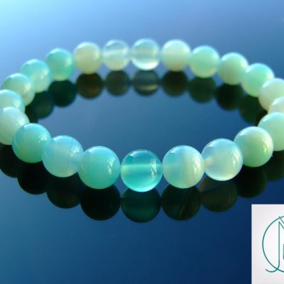 Light Blue Banded Agate Dyed Natural Gemstone Bracelet 7-8'' Elasticated Michael's UK Jewellery