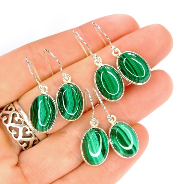 Malachite Gemstone Earrings 925 Sterling Silver Hook Earrings - Image 2