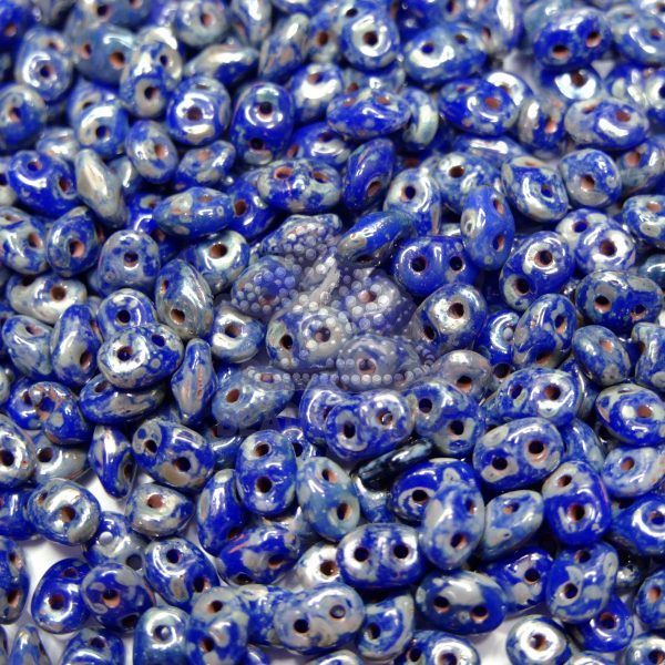 MATUBO Beads SuperDuo Opaque Blue Silver Picasso TP33050 beads mouse