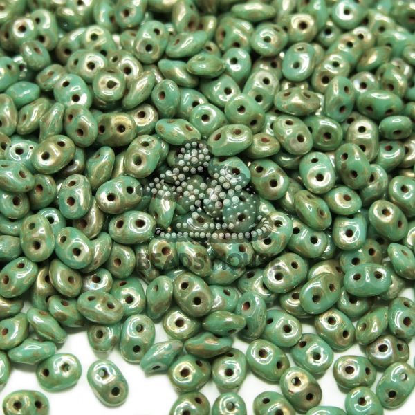 MATUBO Beads SuperDuo Opaque Green Turquoise Silver Picasso TP63130 beads mouse