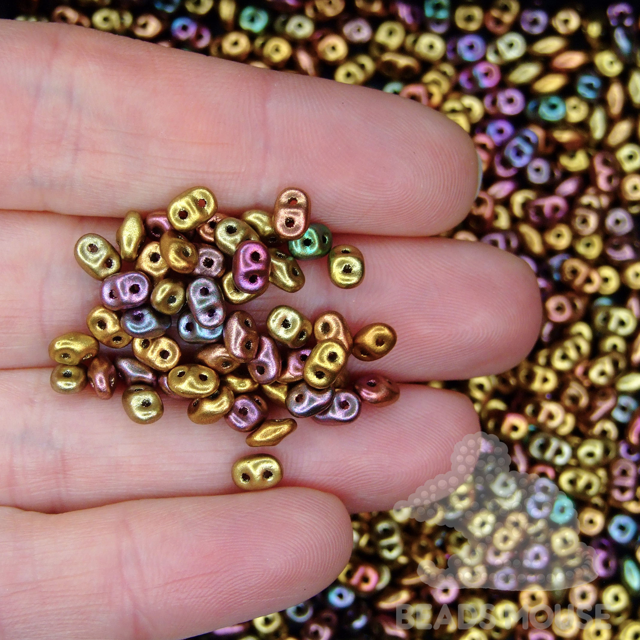 MATUBO SuperDuo Beads Matte Metallic Gold Copper Iris beadsmouse.co.uk
