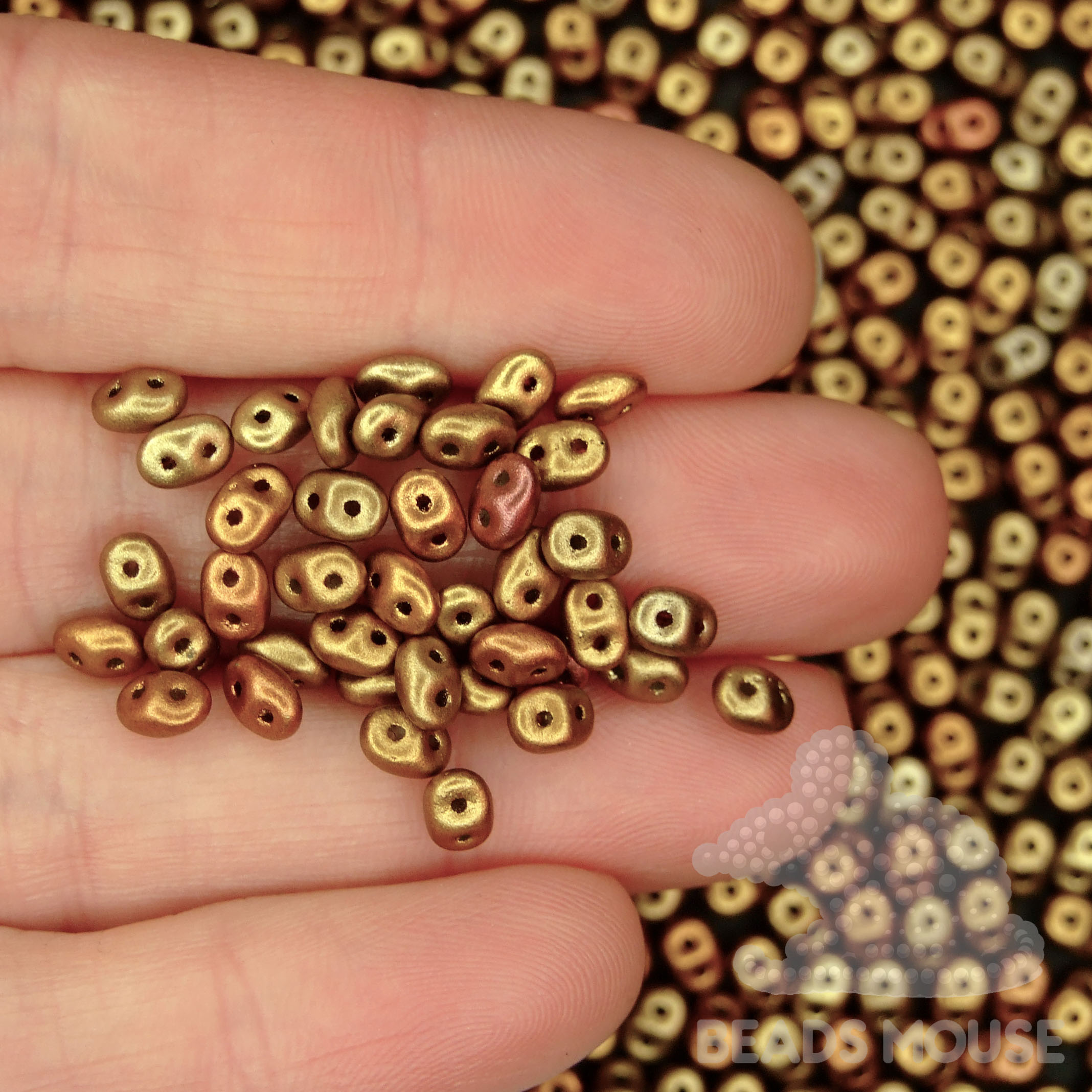 MATUBO SuperDuo Beads Matte Metallic Gold IRIS beadsmouse.co.uk