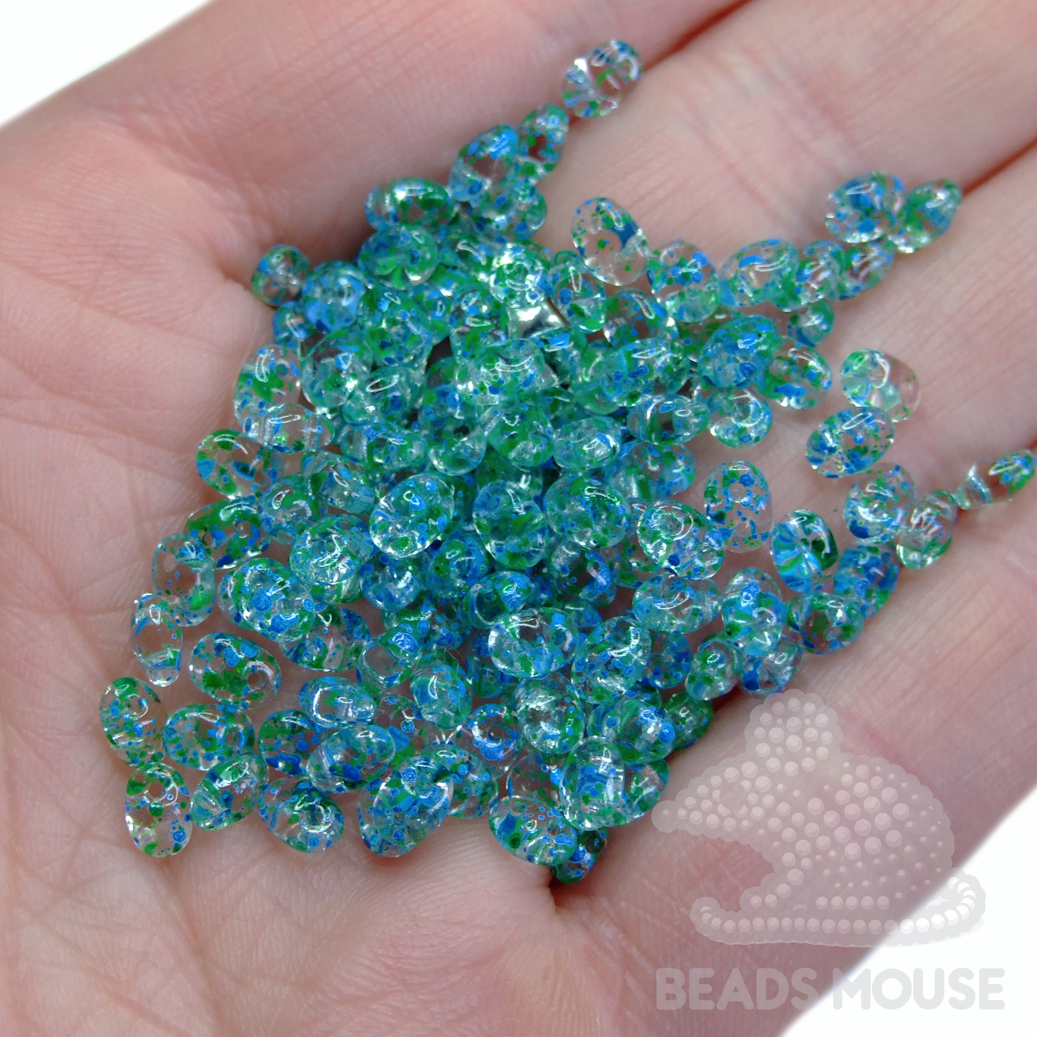 MATUBO™ Beads SuperDuo Confetti Splash Blue Green 24404CR beads mouse