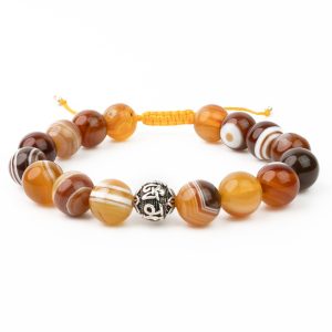 Madagascar Agate Bracelet 10mm Natural Gemstone Om Sterling Silver Bead 6-9'' Macrame With Box Michael's UK Jewellery