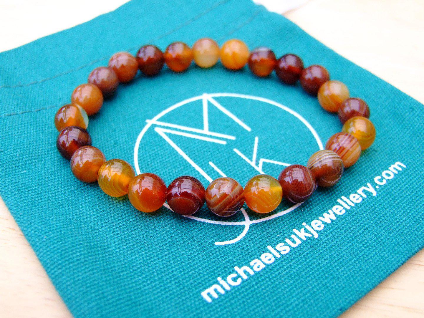 Madagascar Agate Natural Gemstone Bracelet 6-9'' Elasticated Michael's UK Jewellery