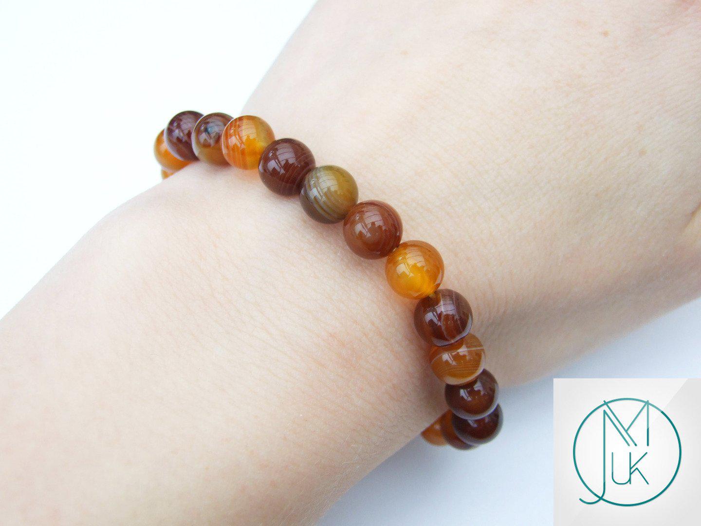 Madagascar Agate Natural Gemstone Bracelet 6-9'' Elasticated Michael's UK Jewellery
