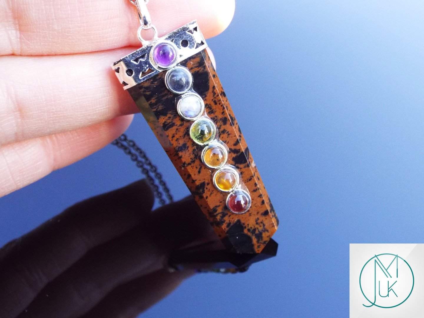 Mahogany Obsidan 7 Chakra Natural Gemstone Pendant Necklace 50cm Michael's UK Jewellery