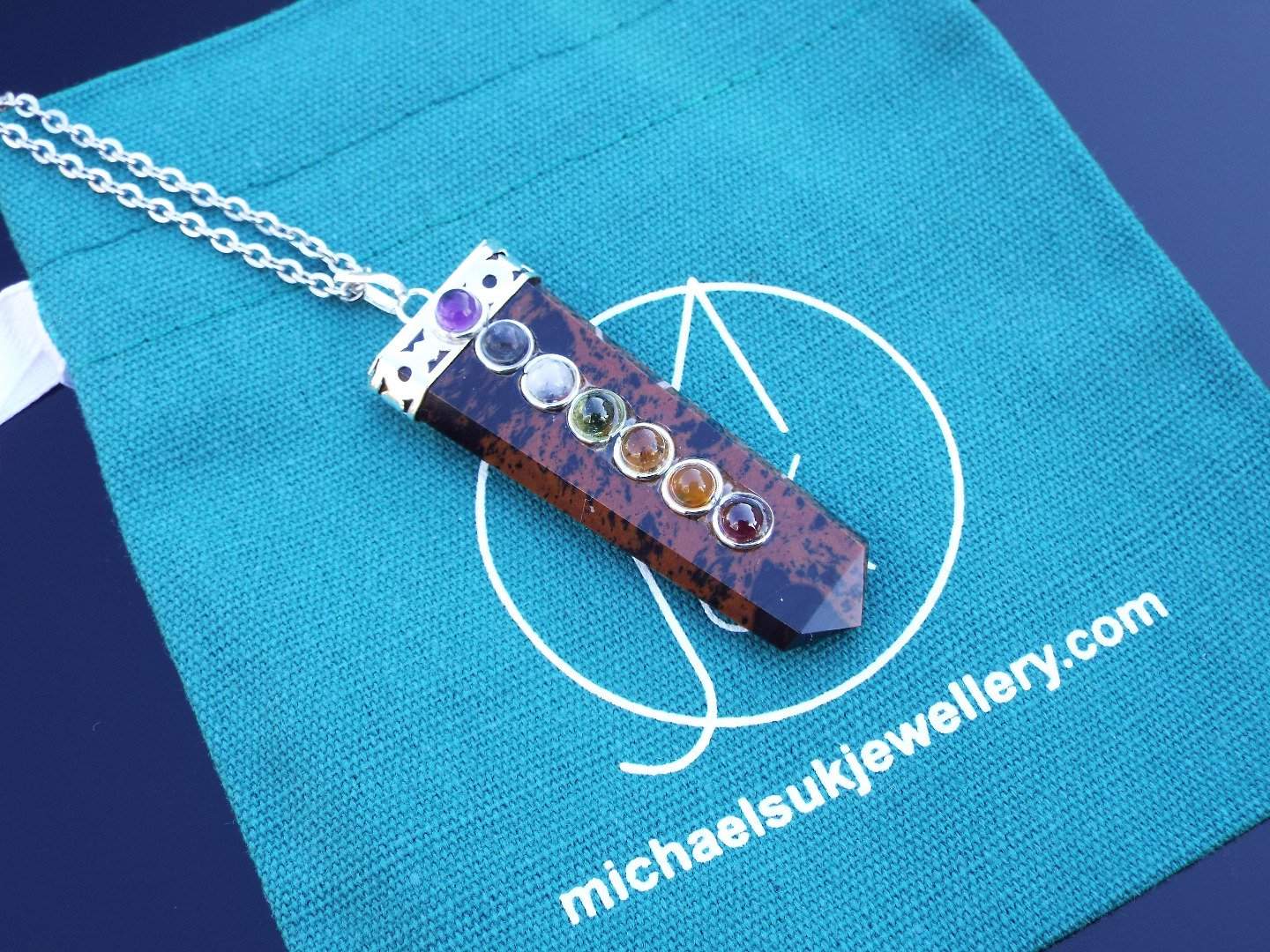 Mahogany Obsidan 7 Chakra Natural Gemstone Pendant Necklace 50cm Michael's UK Jewellery