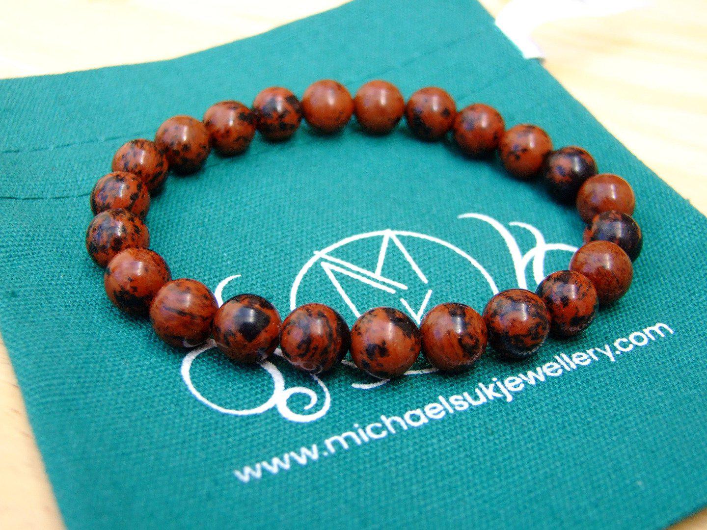 Mahogany Obsidian Natural Gemstone Bracelet 6-9'' Elasticated Michael's UK Jewellery