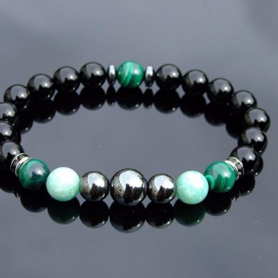 Malachite Amazonite Hematite Natural Gemstone Bracelet 6-9'' Elasticated Michael's UK Jewellery