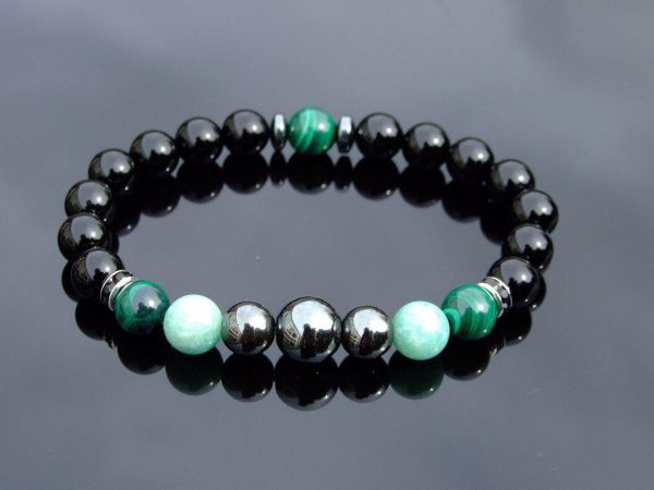 Malachite Amazonite Hematite Natural Gemstone Bracelet 6-9'' Elasticated Michael's UK Jewellery