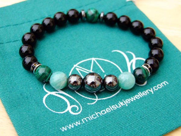 Malachite Amazonite Hematite Natural Gemstone Bracelet 6-9'' Elasticated Michael's UK Jewellery