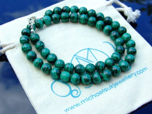 Malachite Natural Gemstone Necklace 8mm Beaded 16-30inch Michael's UK Jewellery