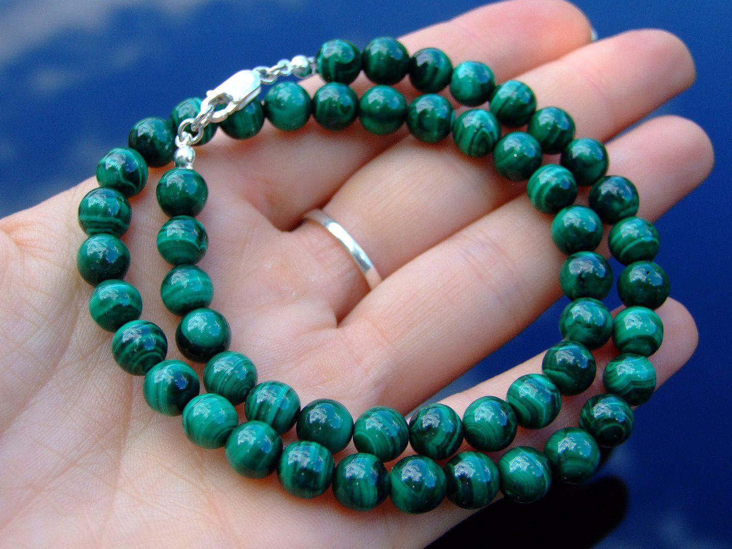 Malachite Natural Gemstone Necklace 8mm Beaded 16-30inch Michael's UK Jewellery