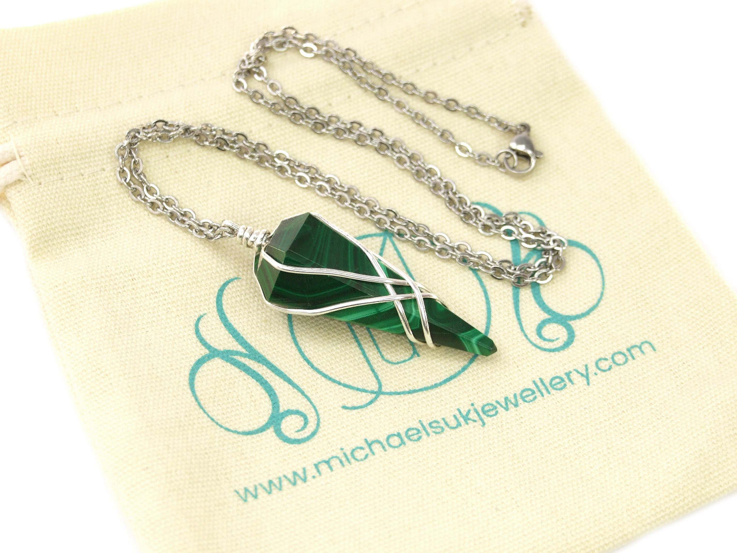 Malachite Natural Gemstone Pendulum Necklace Michael's UK Jewellery